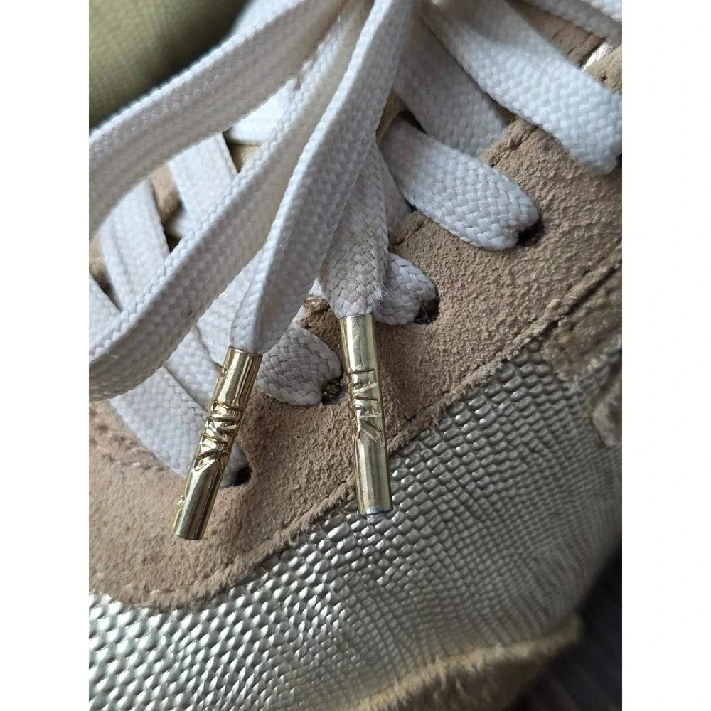 Michael Kors Stanton Womens Sneakers Size 7.5 Tan Brown Gold Leather Suede Shoes